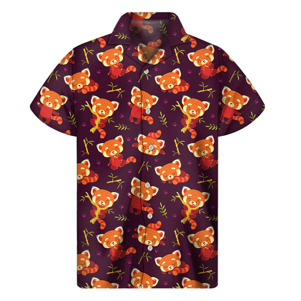 Cute Cartoon Red Panda Pattern Print Men's Short Sleeve Shirt