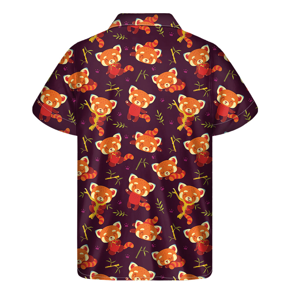 Cute Cartoon Red Panda Pattern Print Men's Short Sleeve Shirt