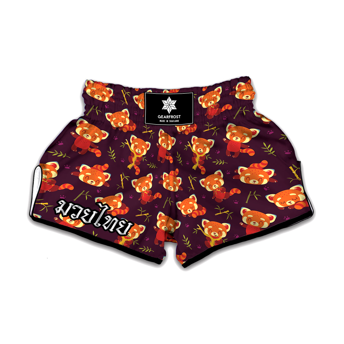 Cute Cartoon Red Panda Pattern Print Muay Thai Boxing Shorts