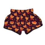 Cute Cartoon Red Panda Pattern Print Muay Thai Boxing Shorts