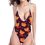 Cute Cartoon Red Panda Pattern Print One Piece High Cut Swimsuit