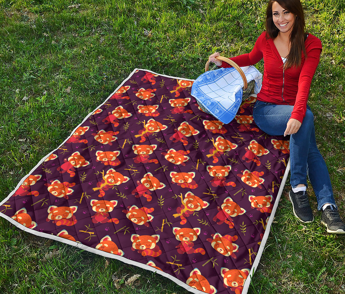 Cute Cartoon Red Panda Pattern Print Quilt