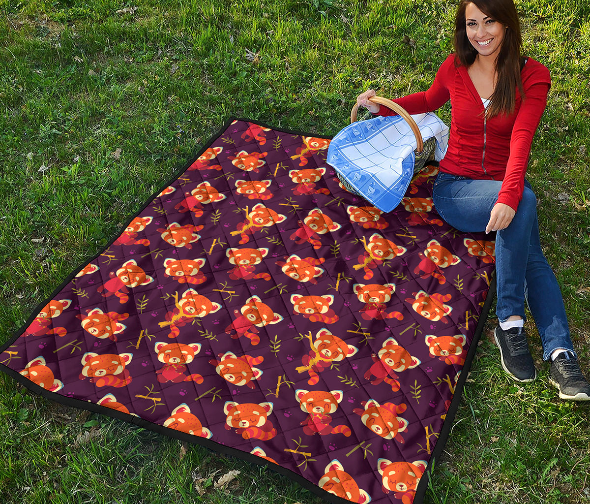 Cute Cartoon Red Panda Pattern Print Quilt