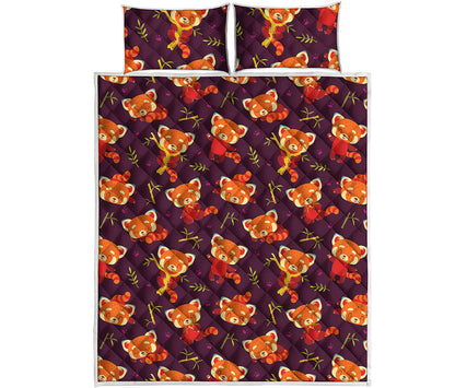 Cute Cartoon Red Panda Pattern Print Quilt Bed Set