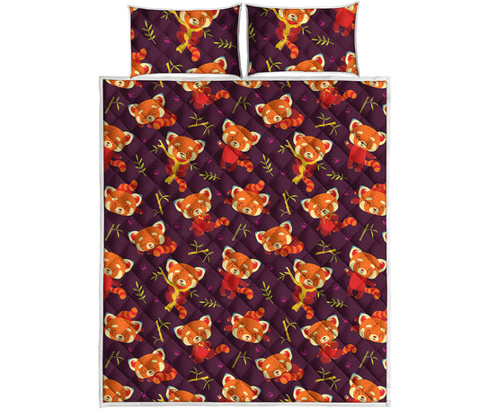 Cute Cartoon Red Panda Pattern Print Quilt Bed Set