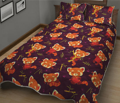 Cute Cartoon Red Panda Pattern Print Quilt Bed Set