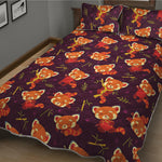 Cute Cartoon Red Panda Pattern Print Quilt Bed Set
