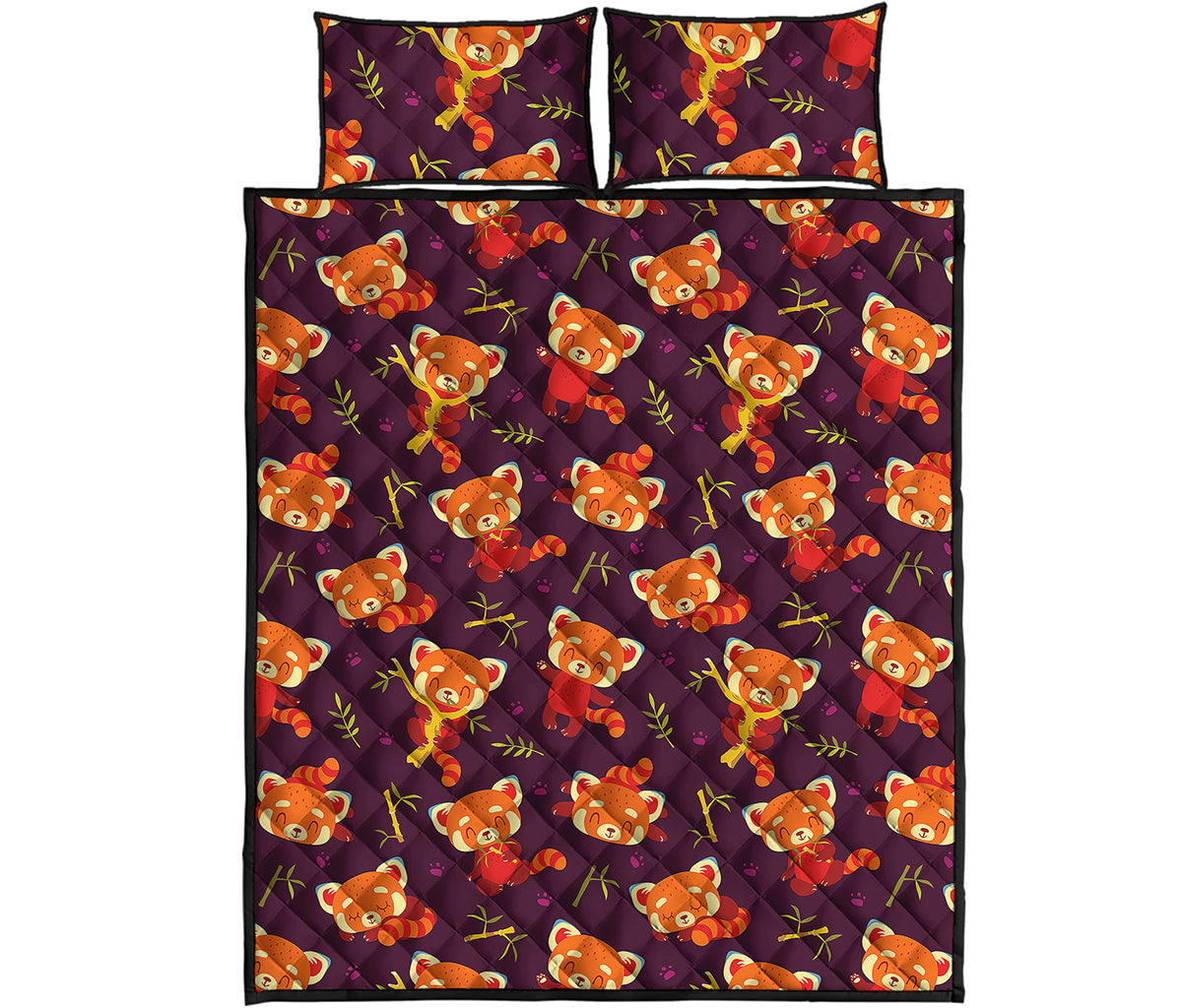 Cute Cartoon Red Panda Pattern Print Quilt Bed Set