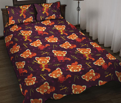 Cute Cartoon Red Panda Pattern Print Quilt Bed Set