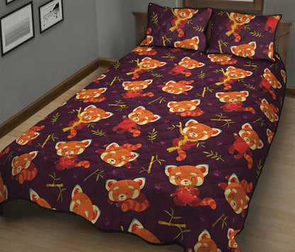 Cute Cartoon Red Panda Pattern Print Quilt Bed Set