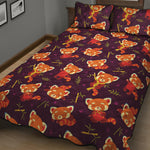 Cute Cartoon Red Panda Pattern Print Quilt Bed Set