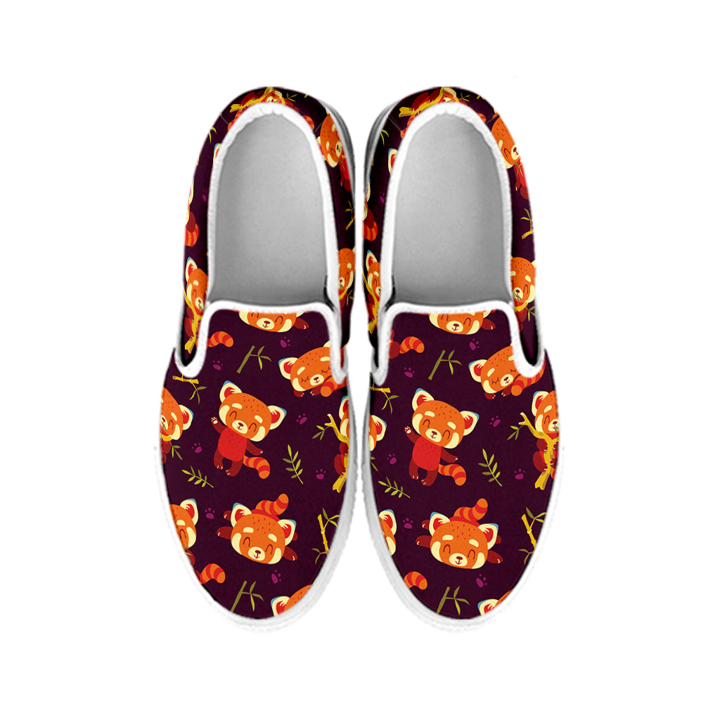 Cute Cartoon Red Panda Pattern Print White Slip On Shoes
