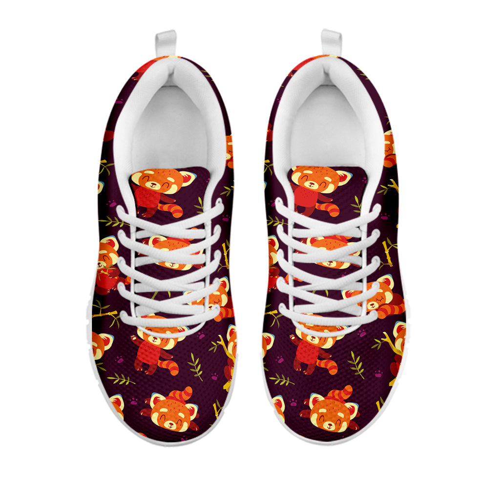 Cute Cartoon Red Panda Pattern Print White Sneakers