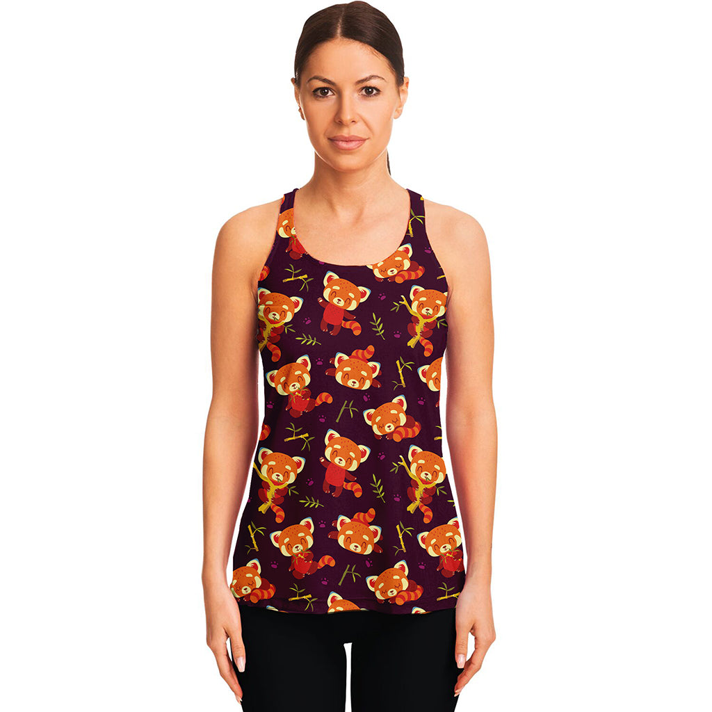 Cute Cartoon Red Panda Pattern Print Women's Racerback Tank Top