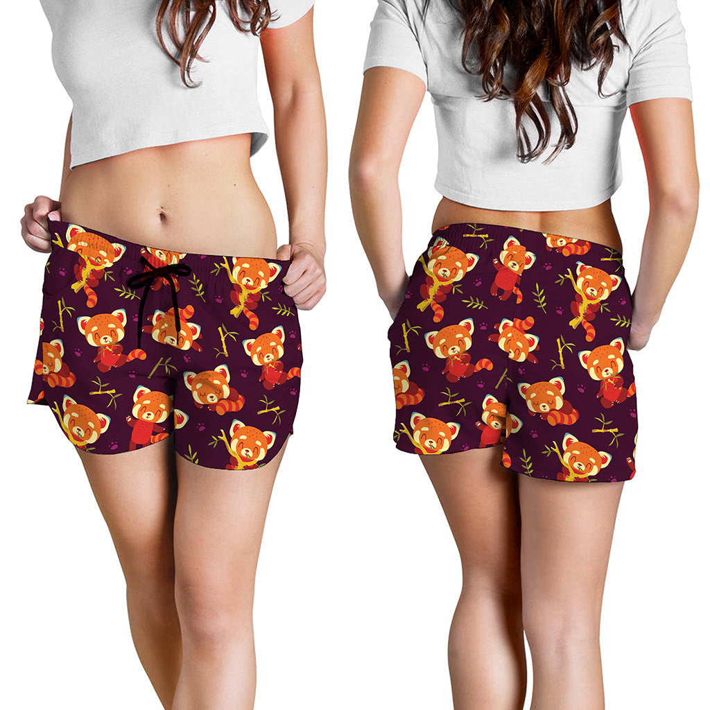 Cute Cartoon Red Panda Pattern Print Women's Shorts