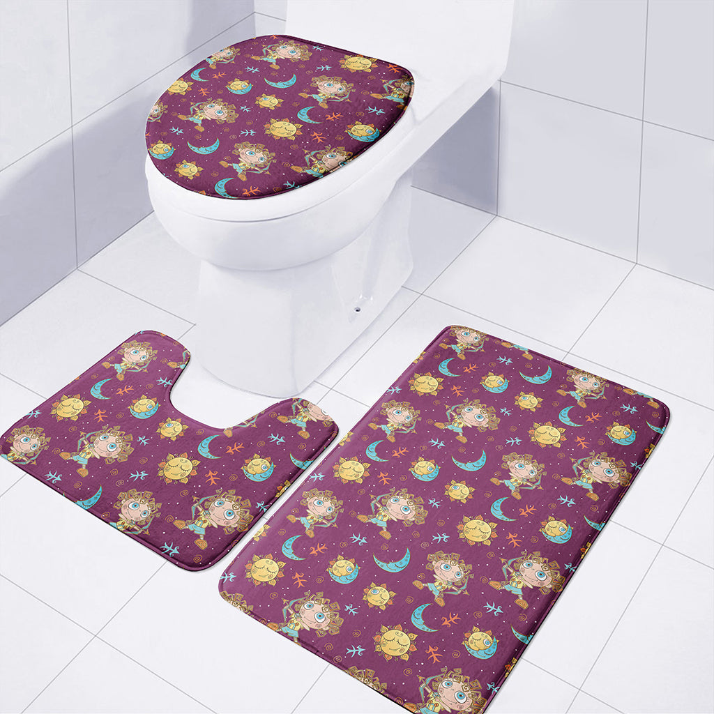 Cute Cartoon Sagittarius Pattern Print 3 Piece Bath Mat Set