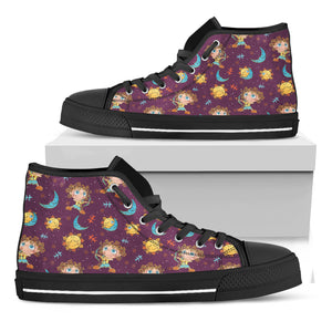 Cute Cartoon Sagittarius Pattern Print Black High Top Shoes