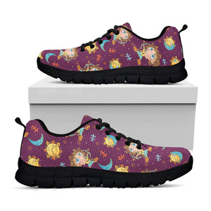 Cute Cartoon Sagittarius Pattern Print Black Sneakers