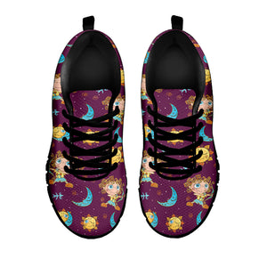 Cute Cartoon Sagittarius Pattern Print Black Sneakers