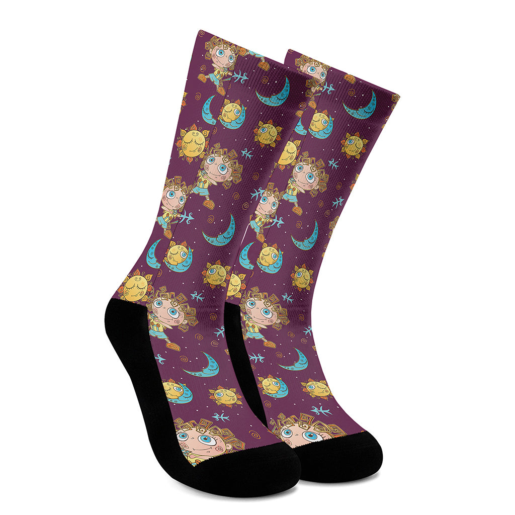 Cute Cartoon Sagittarius Pattern Print Crew Socks