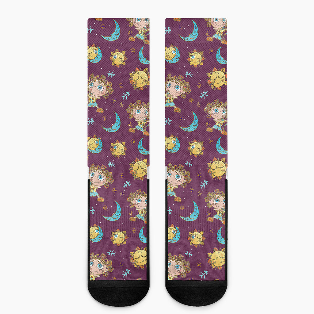 Cute Cartoon Sagittarius Pattern Print Crew Socks