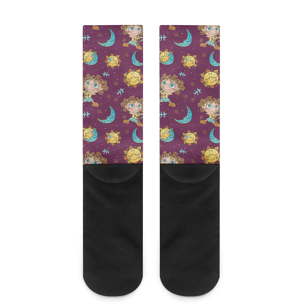 Cute Cartoon Sagittarius Pattern Print Crew Socks