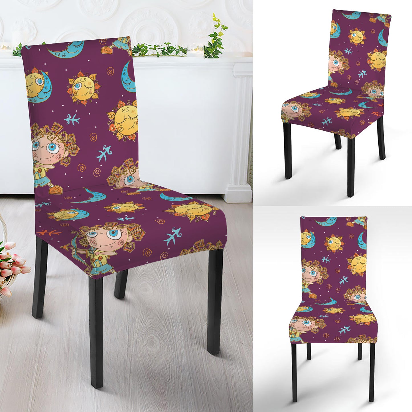 Cute Cartoon Sagittarius Pattern Print Dining Chair Slipcover