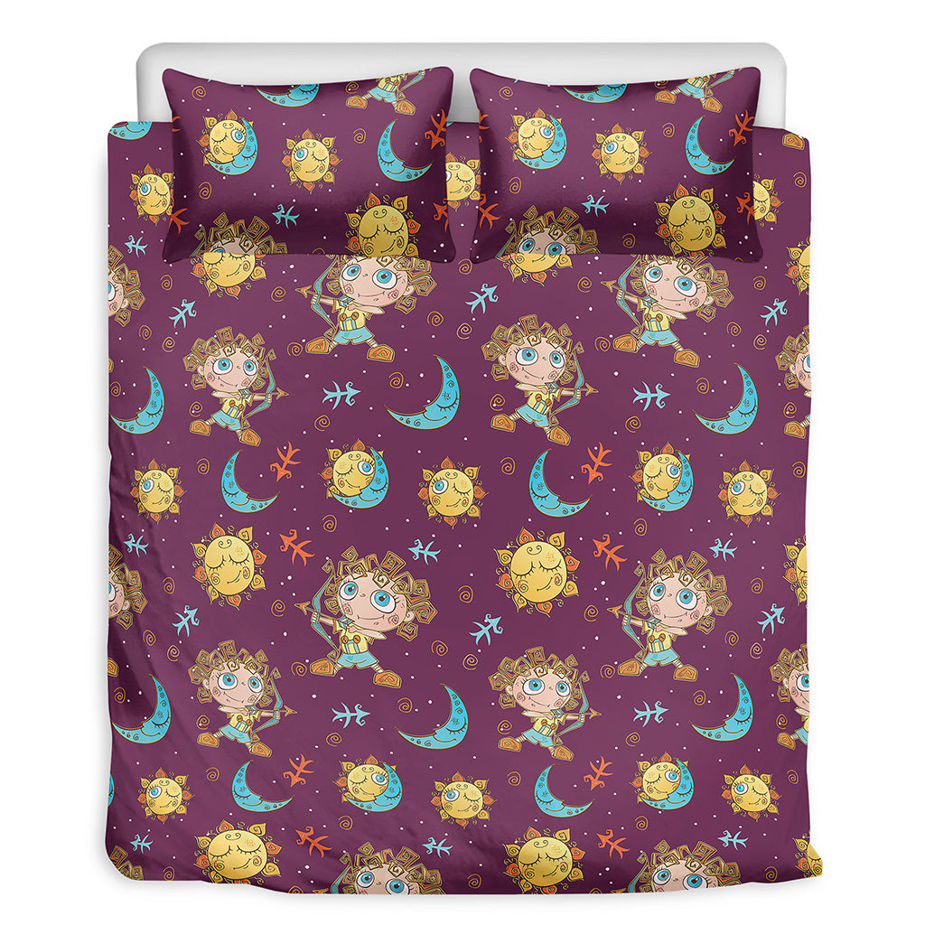 Cute Cartoon Sagittarius Pattern Print Duvet Cover Bedding Set