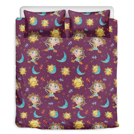 Cute Cartoon Sagittarius Pattern Print Duvet Cover Bedding Set