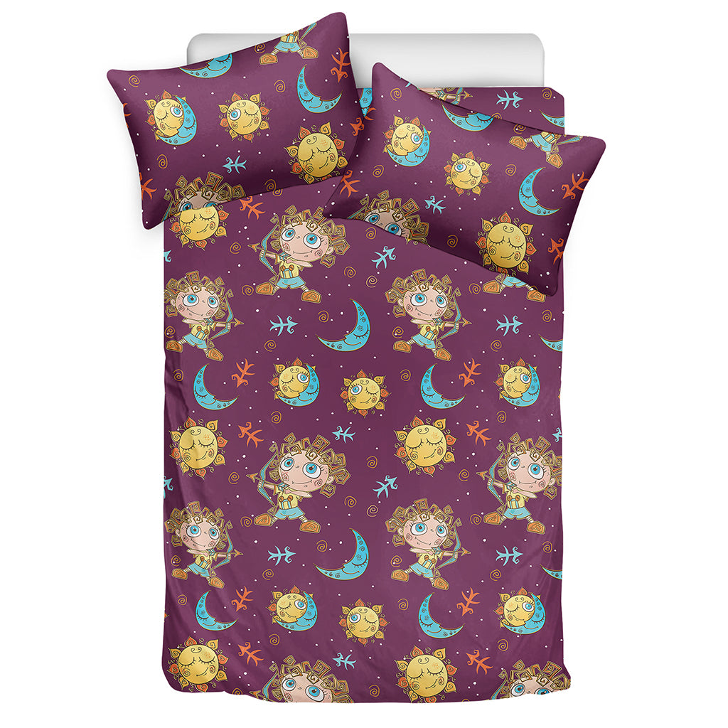 Cute Cartoon Sagittarius Pattern Print Duvet Cover Bedding Set