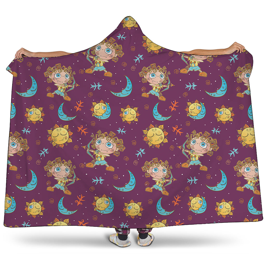 Cute Cartoon Sagittarius Pattern Print Hooded Blanket