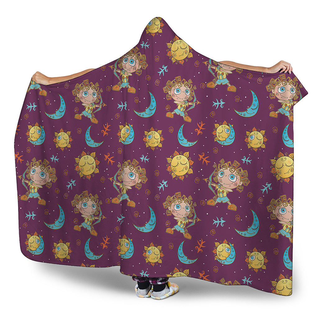 Cute Cartoon Sagittarius Pattern Print Hooded Blanket