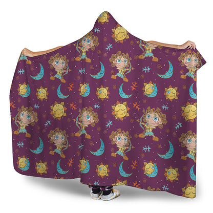 Cute Cartoon Sagittarius Pattern Print Hooded Blanket