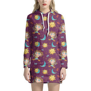 Cute Cartoon Sagittarius Pattern Print Hoodie Dress