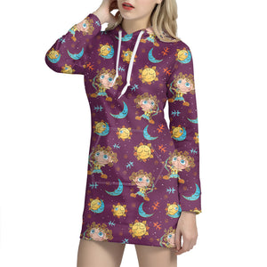 Cute Cartoon Sagittarius Pattern Print Hoodie Dress