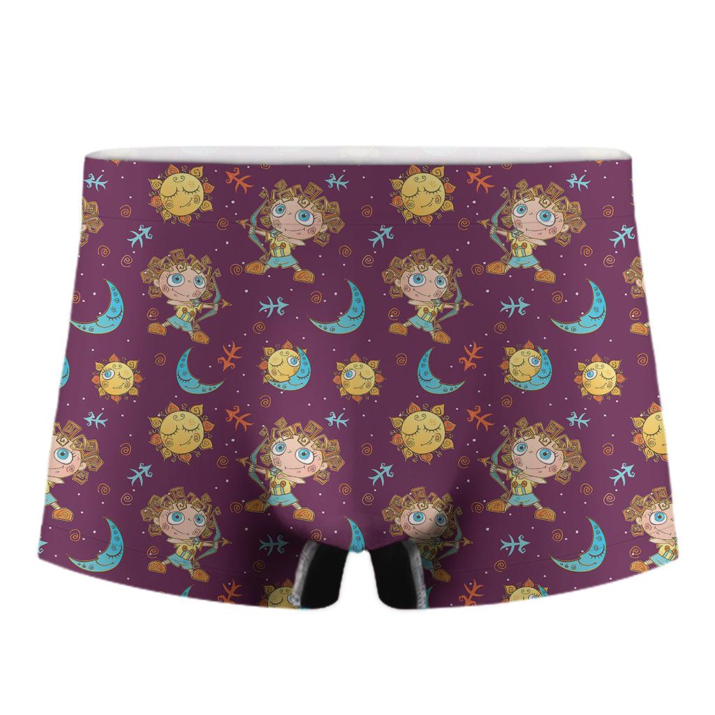 Cute Cartoon Sagittarius Pattern Print Men's Boxer Briefs