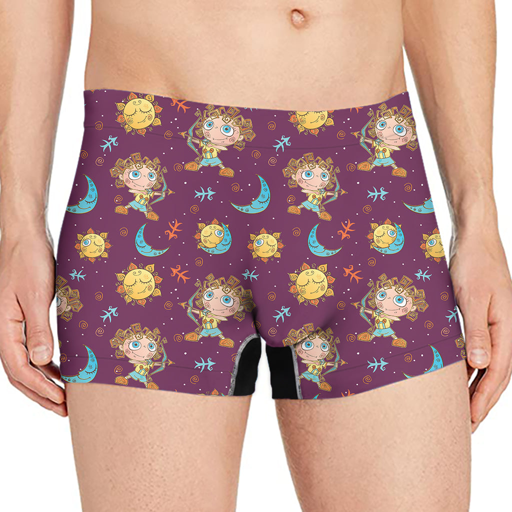 Cute Cartoon Sagittarius Pattern Print Men's Boxer Briefs