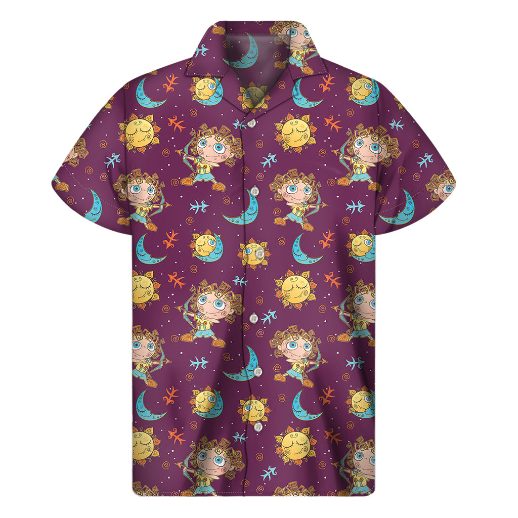 Cute Cartoon Sagittarius Pattern Print Men's Short Sleeve Shirt