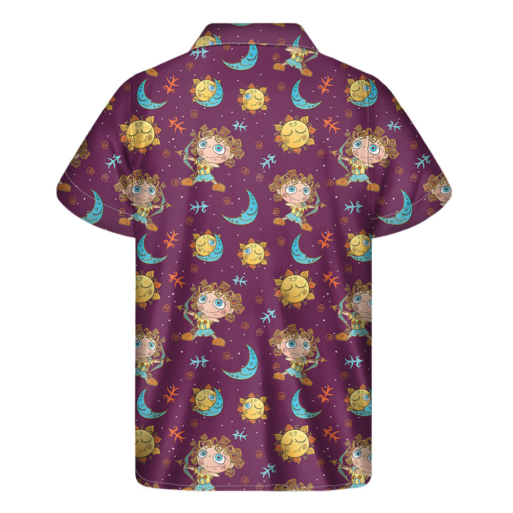 Cute Cartoon Sagittarius Pattern Print Men's Short Sleeve Shirt