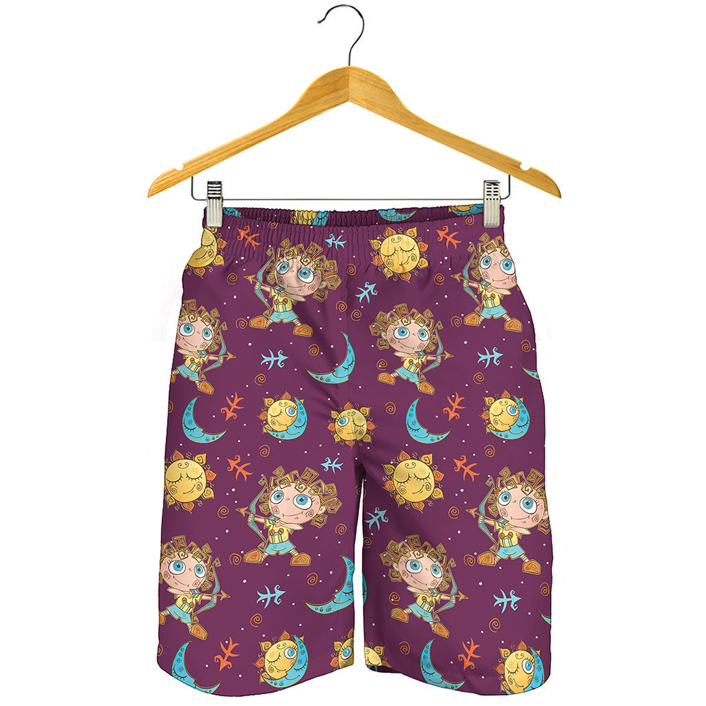 Cute Cartoon Sagittarius Pattern Print Men's Shorts