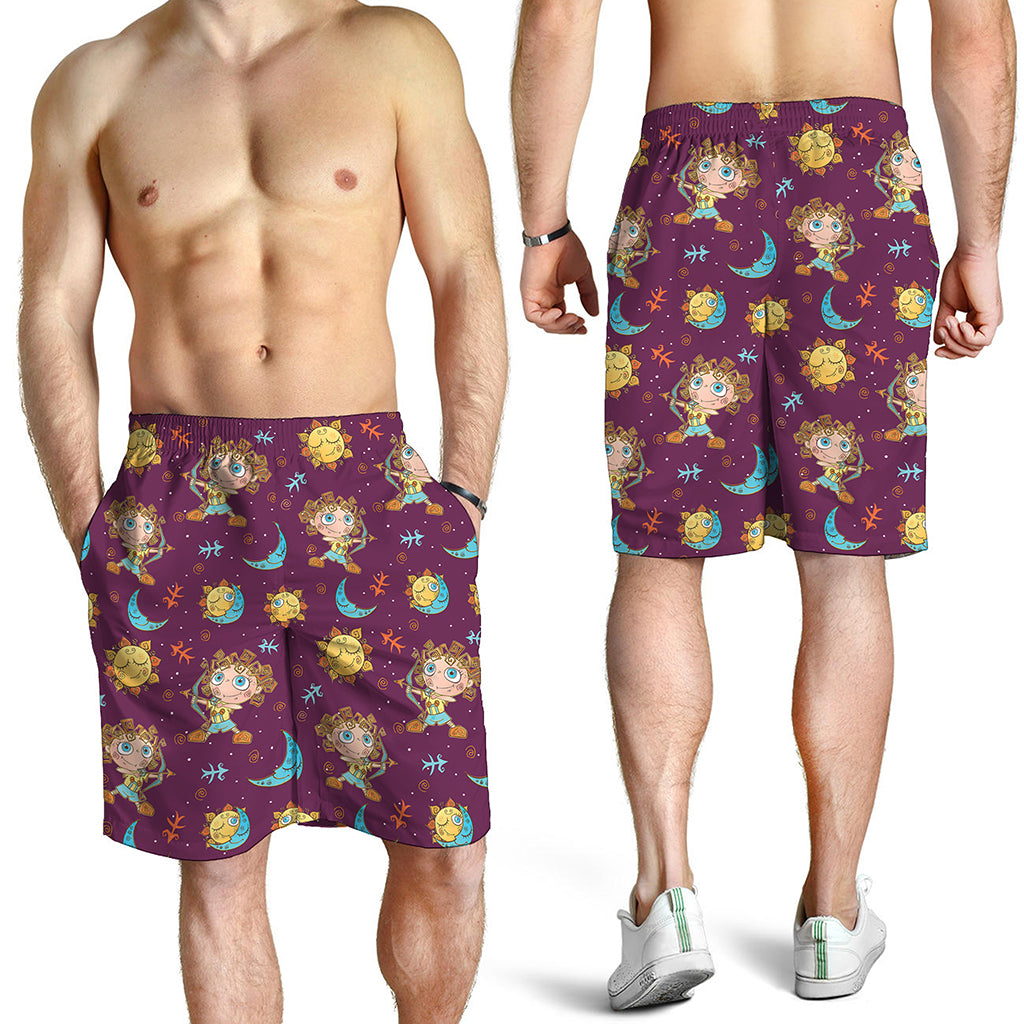 Cute Cartoon Sagittarius Pattern Print Men's Shorts