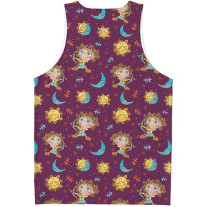 Cute Cartoon Sagittarius Pattern Print Men's Tank Top