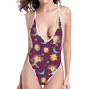 Cute Cartoon Sagittarius Pattern Print One Piece High Cut Swimsuit