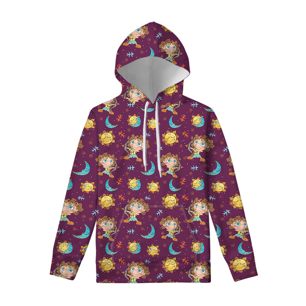 Cute Cartoon Sagittarius Pattern Print Pullover Hoodie