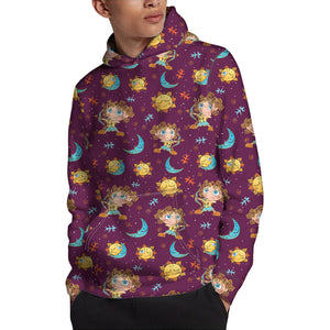 Cute Cartoon Sagittarius Pattern Print Pullover Hoodie