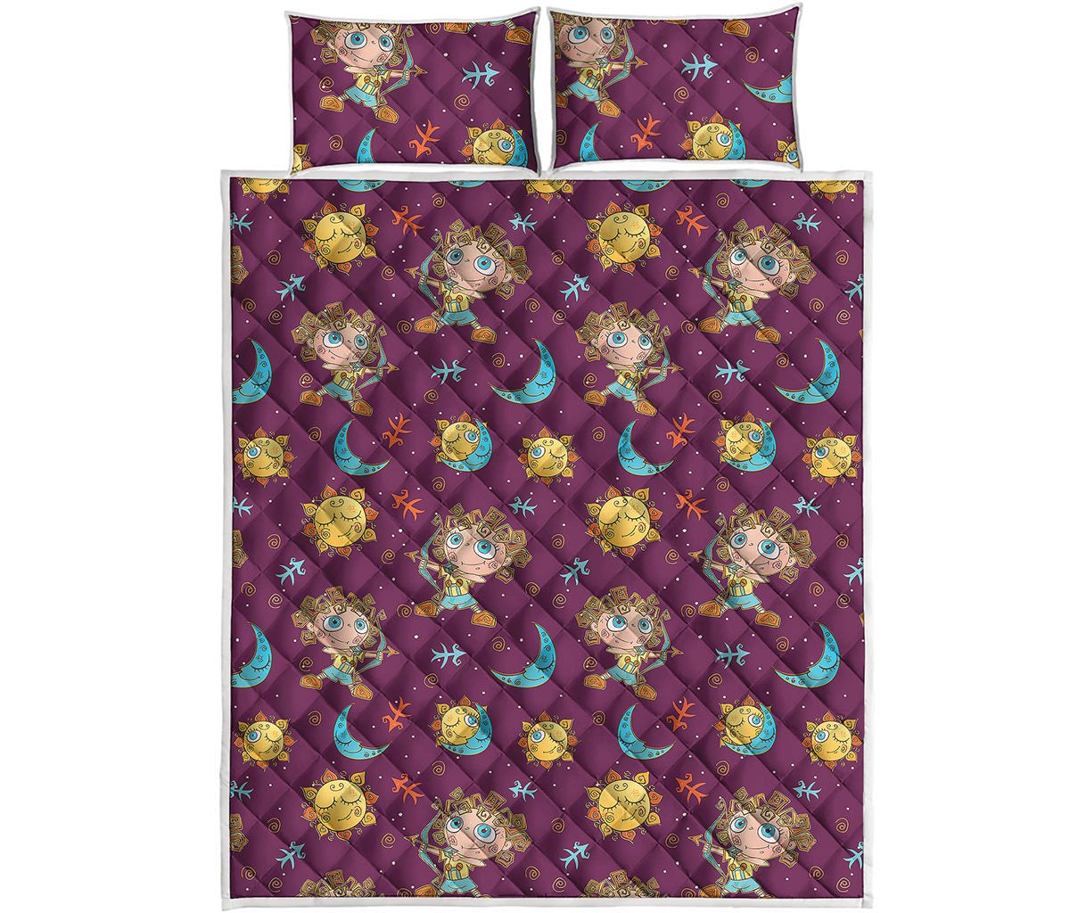Cute Cartoon Sagittarius Pattern Print Quilt Bed Set