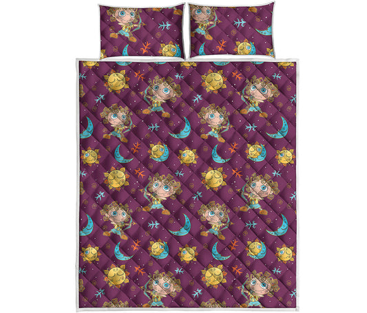 Cute Cartoon Sagittarius Pattern Print Quilt Bed Set