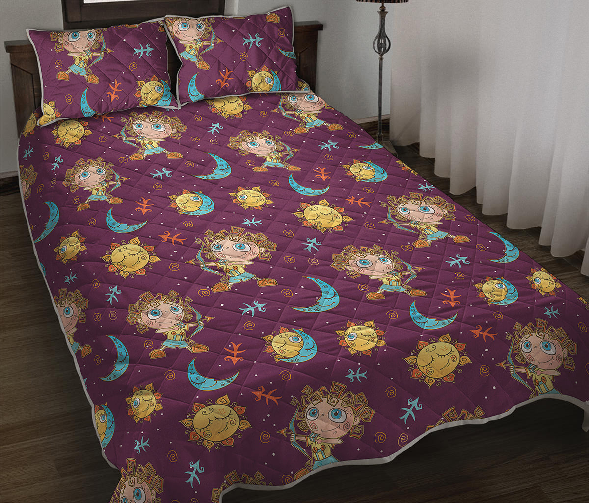 Cute Cartoon Sagittarius Pattern Print Quilt Bed Set