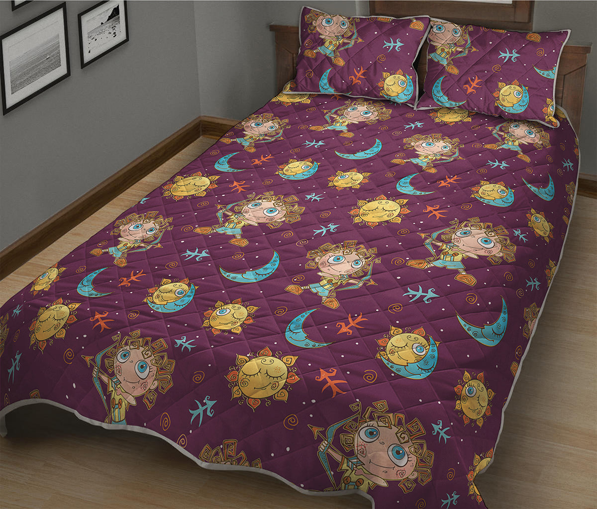 Cute Cartoon Sagittarius Pattern Print Quilt Bed Set