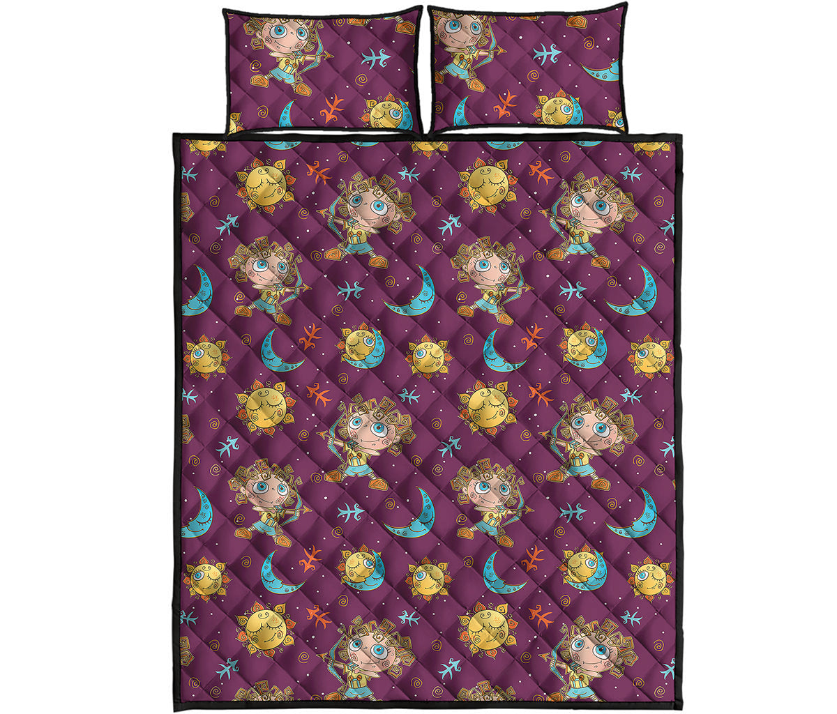 Cute Cartoon Sagittarius Pattern Print Quilt Bed Set